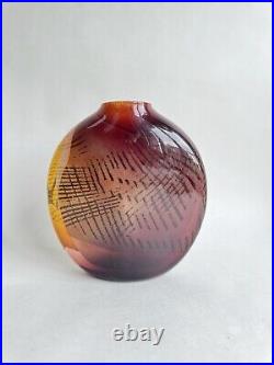 Joli Vase Vintage verre multicolore multicouche signé Nicolas Morin 1987 design