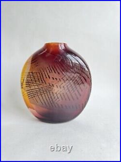 Joli Vase Vintage verre multicolore multicouche signé Nicolas Morin 1987 design