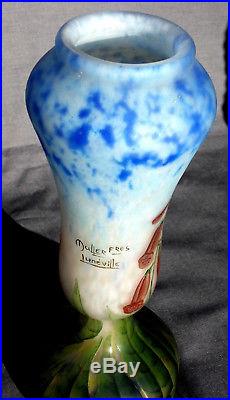 Joli et rare vase 1900 Muller aux digitales, gravé, era daum Galle, NO COPY
