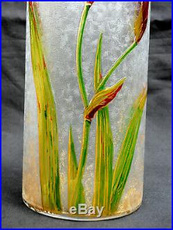 Joli et rare vase BACCARAT 1900, gravé à l'acide iris, era daum galle