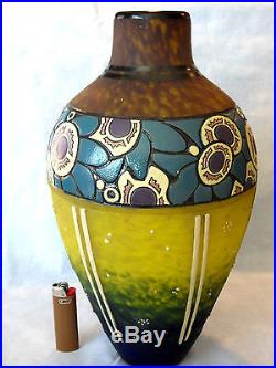 Joli grand vase art-deco DELATTE, gravé, parfait, era daum galle schneider