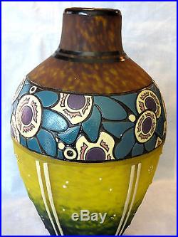 Joli grand vase art-deco DELATTE, gravé, parfait, era daum galle schneider