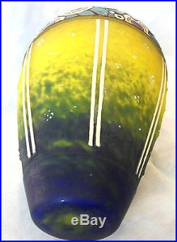 Joli grand vase art-deco DELATTE, gravé, parfait, era daum galle schneider