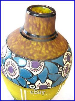 Joli grand vase art-deco DELATTE, gravé, parfait, era daum galle schneider