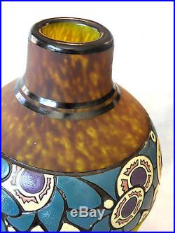 Joli grand vase art-deco DELATTE, gravé, parfait, era daum galle schneider