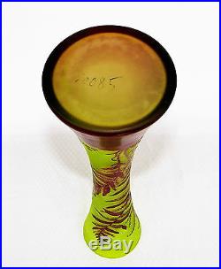 Joli grand vase diabolo aux fougères par Gallé, parfait, 38 cm, éra Daum