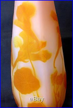 Joli gros vase Gallé à décor de capucines, 28 cm, era daum, NO COPY