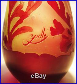 Joli vase Galle, rare decor aux algues rouges, era daum muller