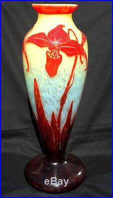 Joli vase Le verre francais Schneider orchidées, 37 cm parfait, era daum Galle