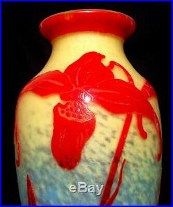 Joli vase Le verre francais Schneider orchidées, 37 cm parfait, era daum Galle
