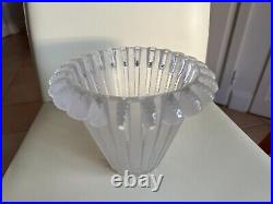 LALIQUE France vase verre moulé pressé satiné modèle Royat Ht15,5 Diam 20,5 TBE