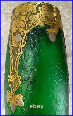 LEGRAS & Cie et MONTJOYE Paire de Vases série Vert Impérial feuilles de chêne