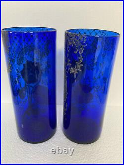 LEGRAS MONTJOYE Ancienne Paire de vases rouleau bleu