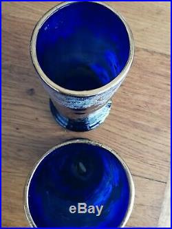 LEGRAS Paire de VASE Émaillée floral bleu cobalt