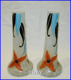 LEGRAS RARE PAIRE DE VASES ANCIENS EMAILLES SIGNES / 2 enameled signed vases