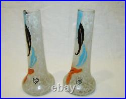 LEGRAS RARE PAIRE DE VASES ANCIENS EMAILLES SIGNES / 2 enameled signed vases