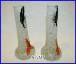 LEGRAS RARE PAIRE DE VASES ANCIENS EMAILLES SIGNES / 2 enameled signed vases