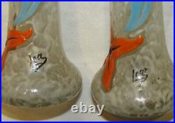 LEGRAS RARE PAIRE DE VASES ANCIENS EMAILLES SIGNES / 2 enameled signed vases