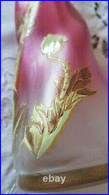 LEGRAS Vase émaillé torsadé fond rubis dégradé fleur de pavot