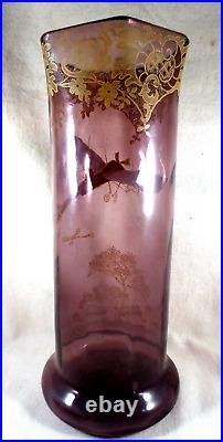 - LEGRAS Vase tube RIVOLI -décor d'un Monoplan et dorures- circa 1910 - LEGRAS Vase tube RIVOLI -décor d'un Monoplan et dorures- circa 1910