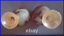 LEGRAS, très belle paire de vases en verre émaillé, série Rubis