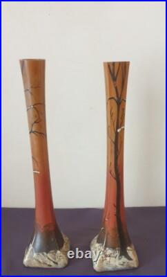 LEGRAS, très jolie paire de grands vases soliflore, décor d'arbres enneigés