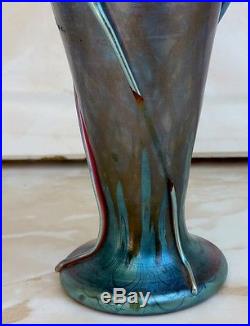 Loetz Austria Vase Phaenomen Iridescent Applied Glass Cobalt Blue Signed Ep. 1901