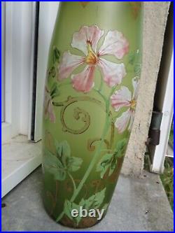 Legras 2 Superbes grands vases en verre émaillé à décor de fleur (36 cm)