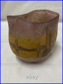 Legras Ancien Vase Pte De Verre Dégage À Lacide Décor De Bateaux Art Nouveau