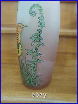 Legras Art Nouveau Grand Vase en verre Décor émaillé (relief) Faisant signé Leg