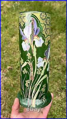 Legras Enamelled Glass Vase Emaille Fleurs Iris Art Nouveau Jugendstil 19eme