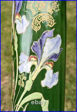 Legras Enamelled Glass Vase Emaille Fleurs Iris Art Nouveau Jugendstil 19eme