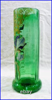 Legras Enamelled Glass Vase Emaille Fleurs Iris Art Nouveau Jugendstil 19eme