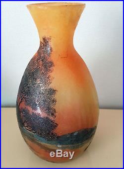 Legras Francois Theodore Important Vase Decor Lacustre Travail A L'acide