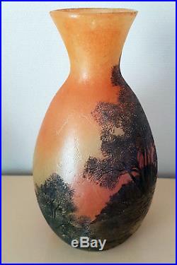 Legras Francois Theodore Important Vase Decor Lacustre Travail A L'acide