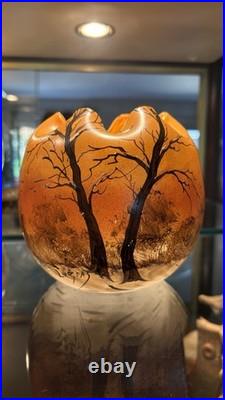 Legras French Art Glass Vase Acid Etched Cameo Style Antique France