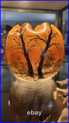 Legras French Art Glass Vase Acid Etched Cameo Style Antique France