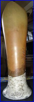 Legras Grand grand vase verre émaillé balustre 41cm à Col lobé
