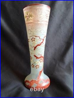 Legras / Grand vase en verre émaillé à décor japonisant / Modèle Printemps