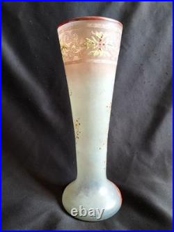 Legras / Grand vase en verre émaillé à décor japonisant / Modèle Printemps