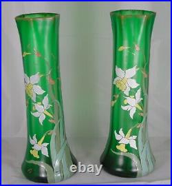 Legras Grande paire de vases en verre émaillé. Début Xxe s. Haut. 41 cm
