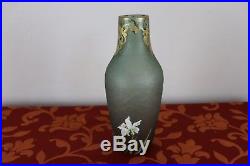 Legras Mont Joye Vase artistique avec verre vert givré Art Nouveau marqué
