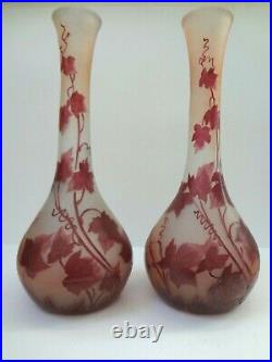 Legras Paire De Vases Rubis Hauteur 39cm