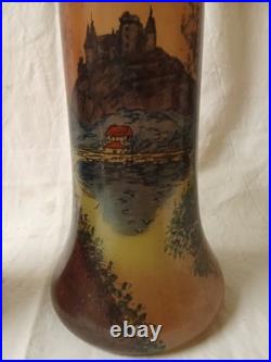 Legras Paire de grand vase en verre soufflé peint d'un paysage Village