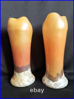 Legras / Paire de vases en verre émaillé décor paysage enneigé / Art Nouveau Legras / Paire de vases en verre émaillé décor paysage enneigé / Art Nouveau