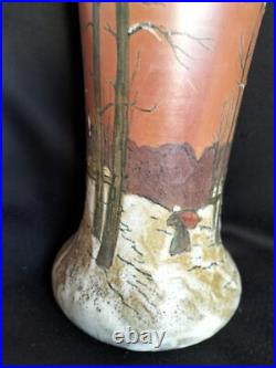 Legras / Paire de vases en verre émaillé décor paysage enneigé / Art Nouveau Legras / Paire de vases en verre émaillé décor paysage enneigé / Art Nouveau