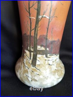 Legras / Paire de vases en verre émaillé décor paysage enneigé / Art Nouveau Legras / Paire de vases en verre émaillé décor paysage enneigé / Art Nouveau