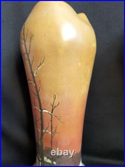 Legras / Paire de vases en verre émaillé décor paysage enneigé / Art Nouveau Legras / Paire de vases en verre émaillé décor paysage enneigé / Art Nouveau