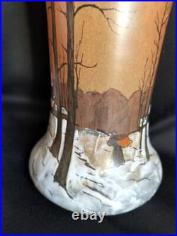Legras / Paire de vases en verre émaillé décor paysage enneigé / Art Nouveau Legras / Paire de vases en verre émaillé décor paysage enneigé / Art Nouveau