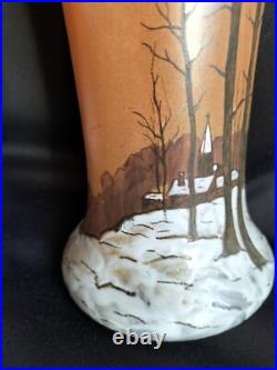 Legras / Paire de vases en verre émaillé décor paysage enneigé / Art Nouveau Legras / Paire de vases en verre émaillé décor paysage enneigé / Art Nouveau